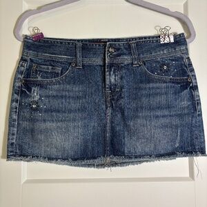 Vintage Kali Denim Jean Micro Mini Skirt 100% Cotton Size 7 Bejeweled Details